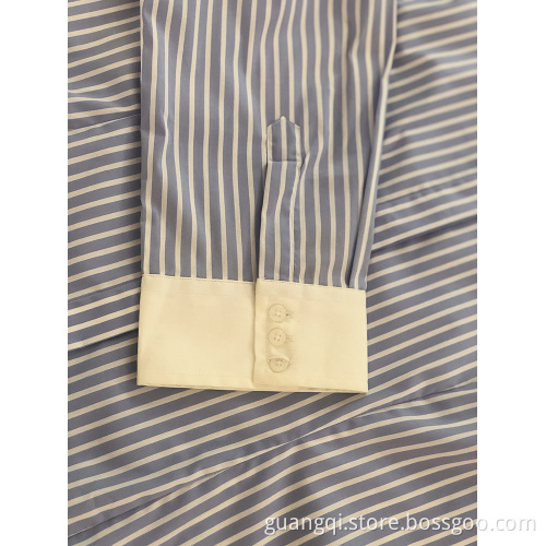 Ladies' yarn dyed stripe long sleeve contrast shirt